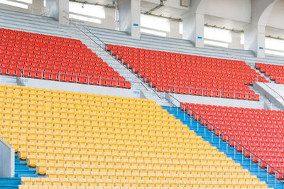 High angle view of empty seats in row