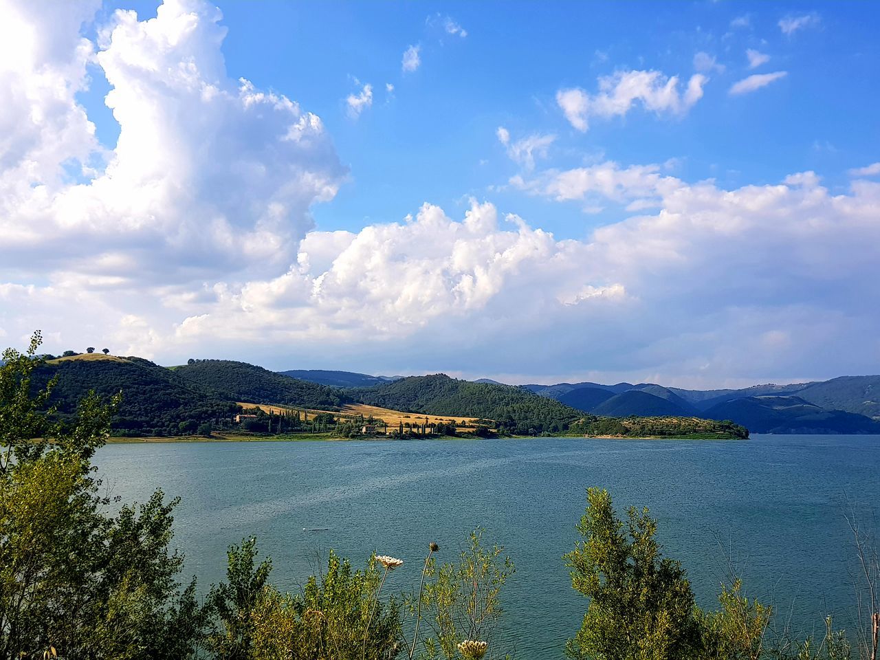 SCENIC VIEW OF LAKE BY TREES AGAINST SKY