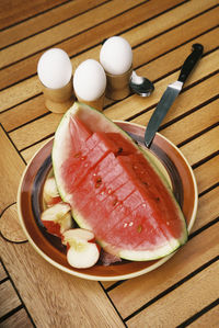 High angle view of breakfast on table