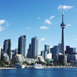 City skyline with river in background