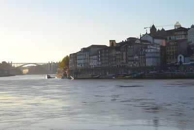 View of cityscape against clear sky