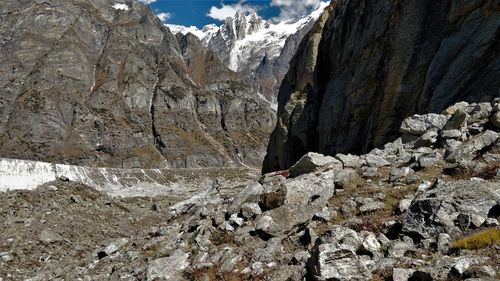 Rock formation on snow covered land