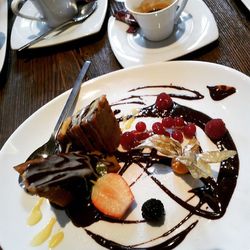 Close-up of food served on table