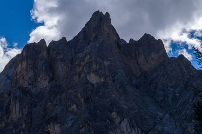 Low angle view of rocky mountains against sky