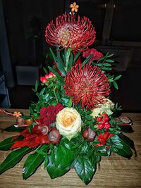 High angle view of bouquet on table