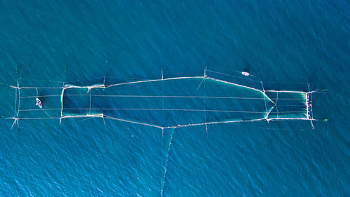 Stake net fishing in the sea top down view