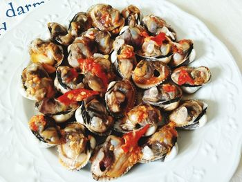 High angle view of seafood in plate