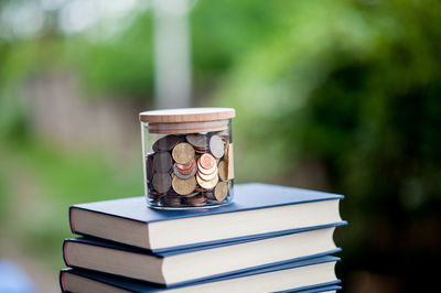 Close-up of books on table