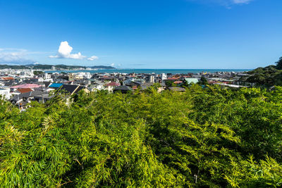 View of kamakura bay from hase-dera temple in a bright summer day, japan