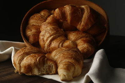 High angle view of bread in container on table