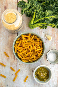 High angle view of food on table