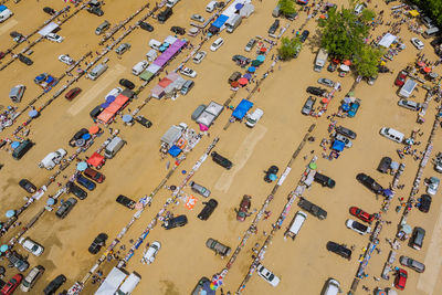 High angle view of crowd in row