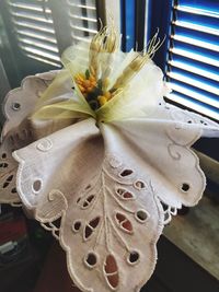 Close-up of flower on table