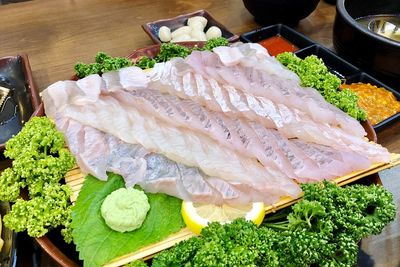 High angle view of fish on plate