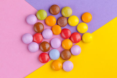 High angle view of multi colored candies