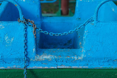 Close-up of rusty metal against blue wall