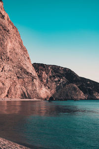 Scenic view of sea against clear blue sky
