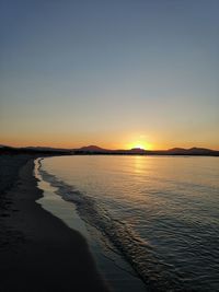 Scenic view of sea against clear sky during sunset