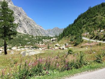 Scenic view of mountains against clear sky