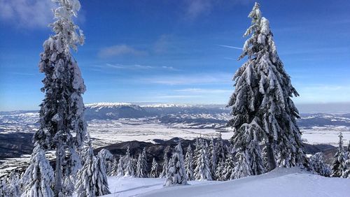 Scenic view of snow covered landscape against sky