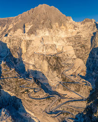 High angle view of rock formations on land