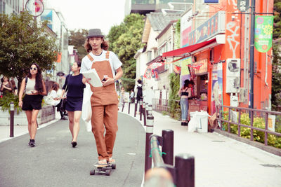 Woman walking in city