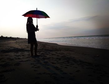 Full length of woman on beach during sunset