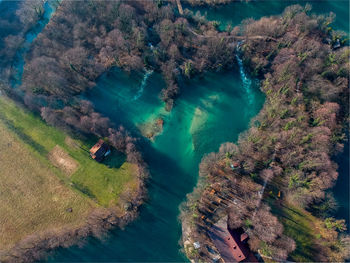 High angle view of heart shaped lake