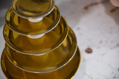 High angle view of drink in jar on table