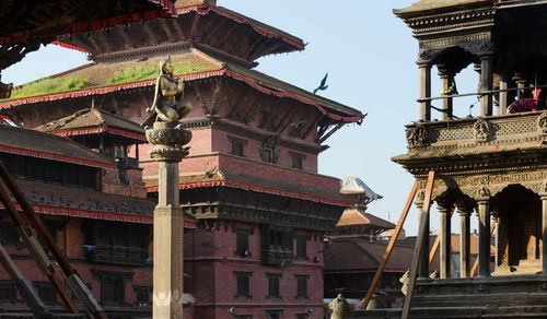 Low angle view of temple building against sky