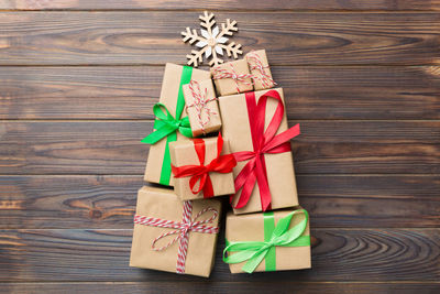 Directly above shot of christmas presents on table