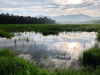 Scenic view of lake against sky