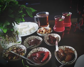 High angle view of food on table