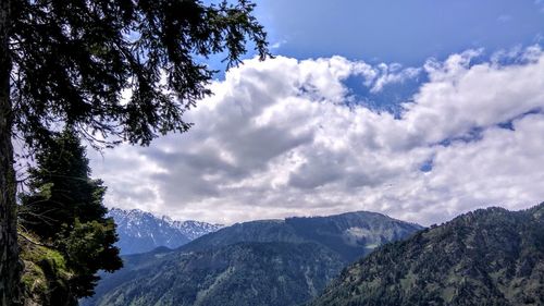 Scenic view of mountains against cloudy sky