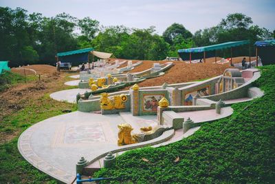 High angle view of swimming pool in park