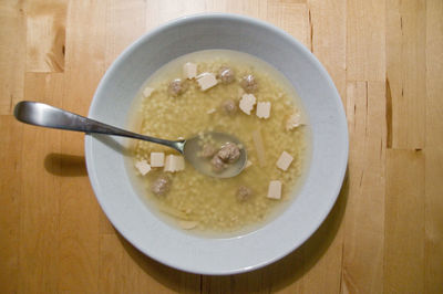 High angle view of breakfast in bowl on table