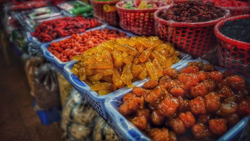 High angle view of fruits for sale in market