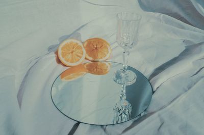 High angle view of orange on table