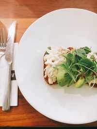 High angle view of food in plate on table