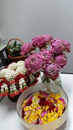 High angle view of flowers in vase on table