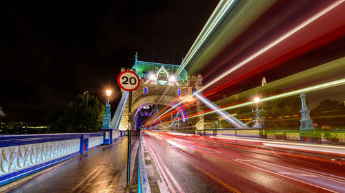 Light trails on tower bridge at night