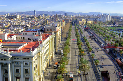 High angle view of street amidst buildings in city