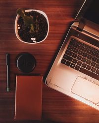 High angle view of laptop on table