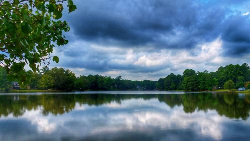 Scenic view of calm lake against sky