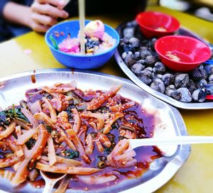 Close-up of food in plate on table