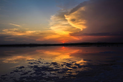 Scenic view of lake against sky during sunset