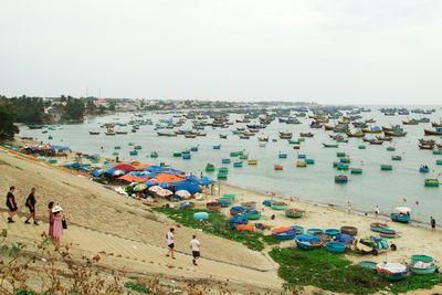 High angle view of people at beach