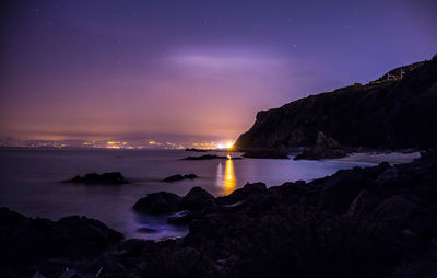 Scenic view of sea against sky at night