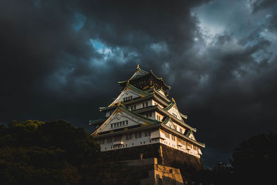 Low angle view of building against cloudy sky