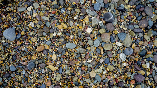 Full frame shot of pebbles on landscape